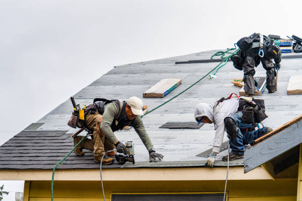 Professional Gutter Installation technician working in Roanoke, TX